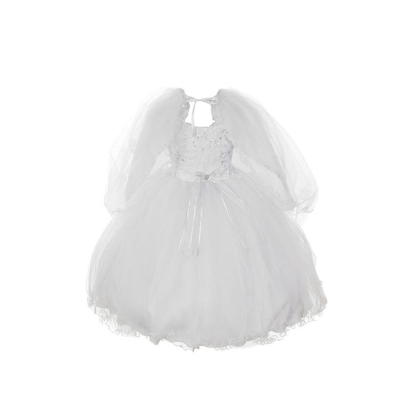 Rain Kids Little Girls White Organza Tulle Baptism Cape Dress 2T-6 - SophiasStyle.com